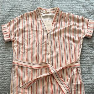 Striped Button-Up Belted Top